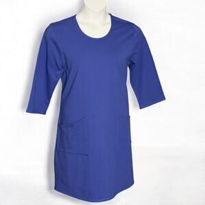 Lulu B Blue Shift Dress XL Stretch Knit 3/4 Sleeve Scoop Neck Pockets Resortwear